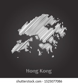 Hand drawn map of Hong Kong white on blackboard background. Vector illustration Eps10.