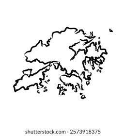 Hand drawn map of Hong Kong back school background. Vector Illustration Hong Kong map, vector sketch
