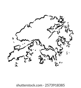 Hand drawn map of Hong Kong back school background. Vector Illustration Hong Kong map, vector sketch