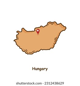 Hand Drawn Map of Hungary with Brown Color. Modern Simple Line Cartoon Design. Good Used for Infographics and Presentations - EPS 10 Vector