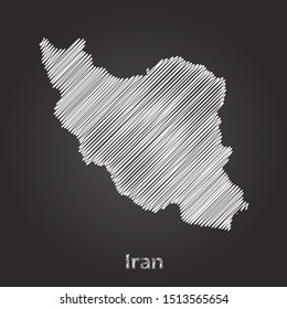 Hand drawn map of Iran white on blackboard background. Vector illustration Eps10.