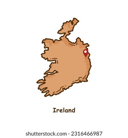 Hand Drawn Map of Ireland with Brown Color. Modern Simple Line Cartoon Design. Good Used for Infographics and Presentations - EPS 10 Vector