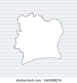 Hand drawn map of Ivory Coast back school background. Vector Illustration EPS10.