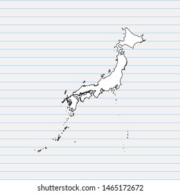 Hand drawn map of Japan back school background. Vector Illustration EPS10.