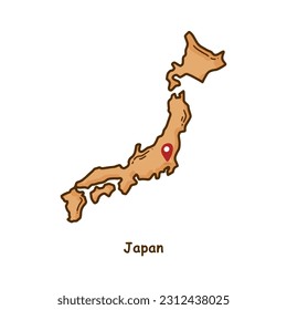 Hand Drawn Map of Japan with Brown Color. Modern Simple Line Cartoon Design. Good Used for Infographics and Presentations - EPS 10 Vector