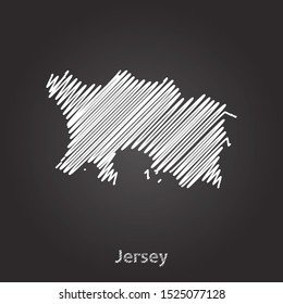 Hand drawn map of Jersey white on blackboard background. Vector illustration Eps10.