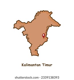 Handgezeichnete Karte der Provinz Kalimantan Timur, Indonesien. Modern Simple Line Cartoon Design. Gute Verwendung für Infografiken und Präsentationen - EPS10 Vector