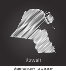 Hand drawn map of Kuwait white on blackboard background. Vector illustration Eps10.