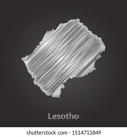 Hand drawn map of Lesotho white on blackboard background. Vector illustration Eps10.
