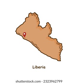 Mapa dibujado a mano de Liberia con color marrón. Diseño moderno de caricaturas de línea simple. Buen uso para infografías y presentaciones - Vector EPS 10