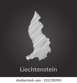 Hand drawn map of Liechtenstein white on blackboard background. Vector illustration Eps10.