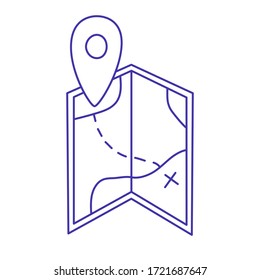 Hand Drawn map linear vector icon.
Doodle illustration with a blue outline. Isolated on white background