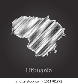 Hand drawn map of Lithuania white on blackboard background. Vector illustration Eps10.