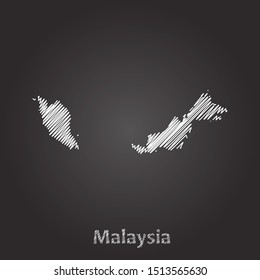 Hand drawn map of Malaysia white on blackboard background. Vector illustration Eps10.