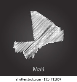 Hand drawn map of Mali white on blackboard background. Vector illustration Eps10.