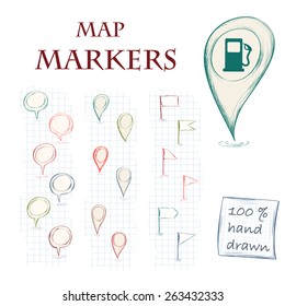 Hand Drawn Map Markers. Vector Illustration.