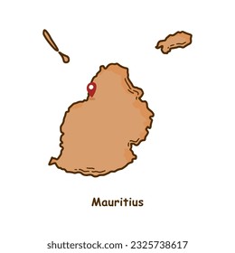 Mapa de dibujos a mano de Mauricio con color marrón. Diseño moderno de caricaturas de línea simple. Buen uso para infografías y presentaciones - Vector EPS 10