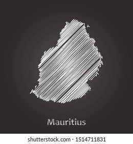 Hand drawn map of Mauritius white on blackboard background. Vector illustration Eps10.