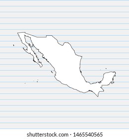 Hand drawn map of Mexico back school background. Vector Illustration EPS10.