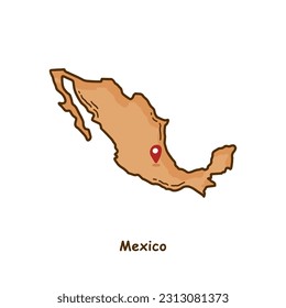 Hand Drawn Map of Mexico with Brown Color. Modern Simple Line Cartoon Design. Good Used for Infographics and Presentations - EPS 10 Vector