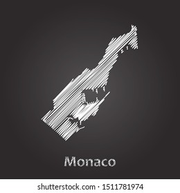Hand drawn map of Monaco white on blackboard background. Vector illustration Eps10.