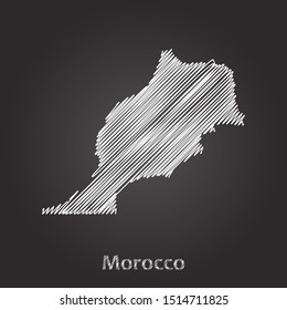 Hand drawn map of Morocco white on blackboard background. Vector illustration Eps10.