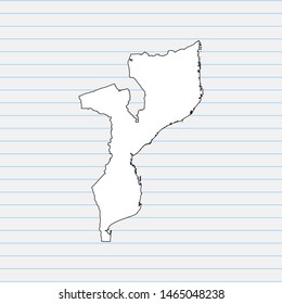 Hand drawn map of Mozambique back school background. Vector Illustration EPS10.