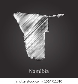 Hand drawn map of Namibia white on blackboard background. Vector illustration Eps10.