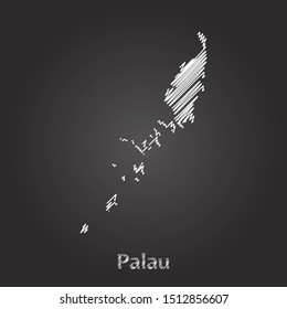 Hand drawn map of Palau white on blackboard background. Vector illustration Eps10.
