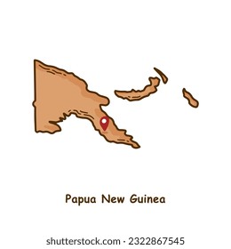 Hand Drawn Map of Papua New Guinea with Brown Color. Modern Simple Line Cartoon Design. Good Used for Infographics and Presentations - EPS 10 Vector