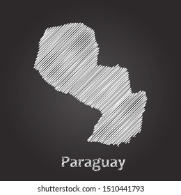 Hand drawn map of Paraguay white on blackboard background. Vector illustration Eps10.