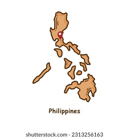 Hand Drawn Map of Philippines with Brown Color. Modern Simple Line Cartoon Design. Good Used for Infographics and Presentations - EPS 10 Vector