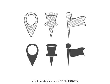 Hand drawn map pin. Doodle pin map vector icon