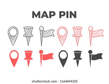 Hand drawn map pin. Doodle pin map vector icon
