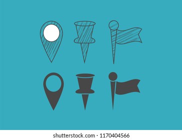 Hand drawn map pin. Doodle pin map vector icon