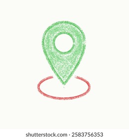 Hand Drawn Map Pin Location in Crayon Style Perfect for Simple Design with Doodle Element and Chalk Texture