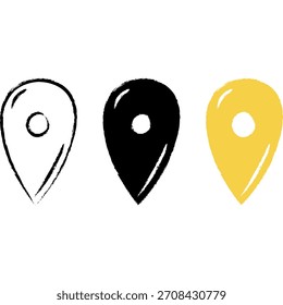 Pines dibujados a mano del mapa, navegación del doodle, ubicación de la señal. Ilustración vectorial
