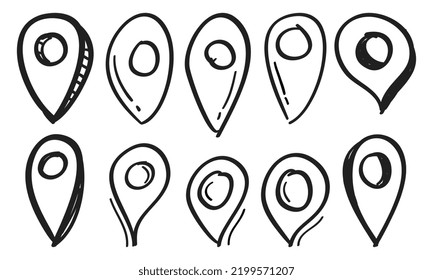 Hand Drawn Map Pins Sign Location Icon In Doodle Style