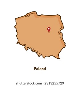 Hand Drawn Map of Poland with Brown Color. Modern Simple Line Cartoon Design. Good Used for Infographics and Presentations - EPS 10 Vector