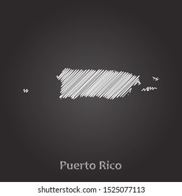 Hand drawn map of Puerto Rico white on blackboard background. Vector illustration Eps10.