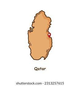 Hand Drawn Map of Qatar with Brown Color. Modern Simple Line Cartoon Design. Good Used for Infographics and Presentations - EPS 10 Vector