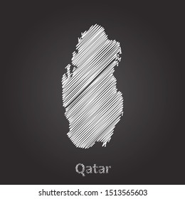 Hand drawn map of Qatar white on blackboard background. Vector illustration Eps10.