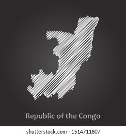 Hand drawn map of Republic of the Congo white on blackboard background. Vector illustration Eps10.