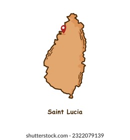 Mapa de Santa Lucía con color marrón dibujado a mano. Diseño moderno de caricaturas de línea simple. Buen uso para infografías y presentaciones - Vector EPS 10