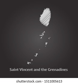 Hand drawn map of Saint Vincent and the Grenadines white on blackboard background. Vector illustration Eps10.