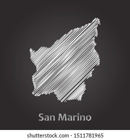 Hand drawn map of San Marino white on blackboard background. Vector illustration Eps10.