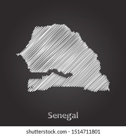 Hand drawn map of Senegal white on blackboard background. Vector illustration Eps10.