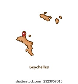 Mapa de las Seychelles dibujado a mano con color marrón. Diseño moderno de caricaturas de línea simple. Buen uso para infografías y presentaciones - Vector EPS 10