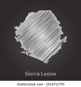 Hand drawn map of Sierra Leone white on blackboard background. Vector illustration Eps10.