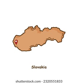Hand Drawn Map of Slovakia with Brown Color. Modern Simple Line Cartoon Design. Good Used for Infographics and Presentations - EPS 10 Vector